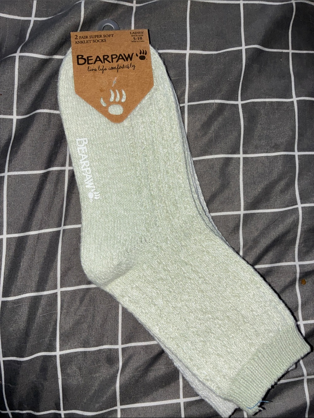 BearPaw Light Green & Gray Ankle Socks - 2 Pair